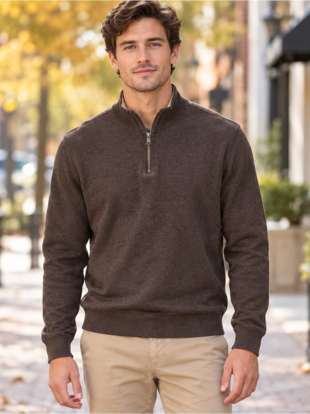Daniel Cremieux Brown Cotton Quarter Zip Sweater Men’s Medium